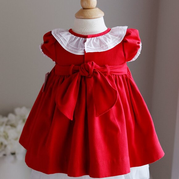 Red Dress Smocked Luli & Me Traditional Style Seasonal Portrait Party LIKE NEW - Picture 5 of 5